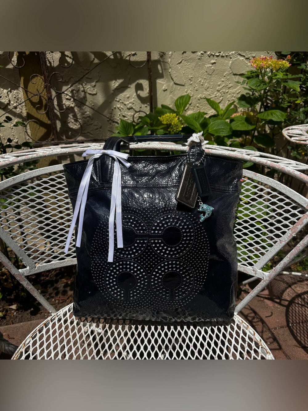 Navy Patent Leather Coach Tote